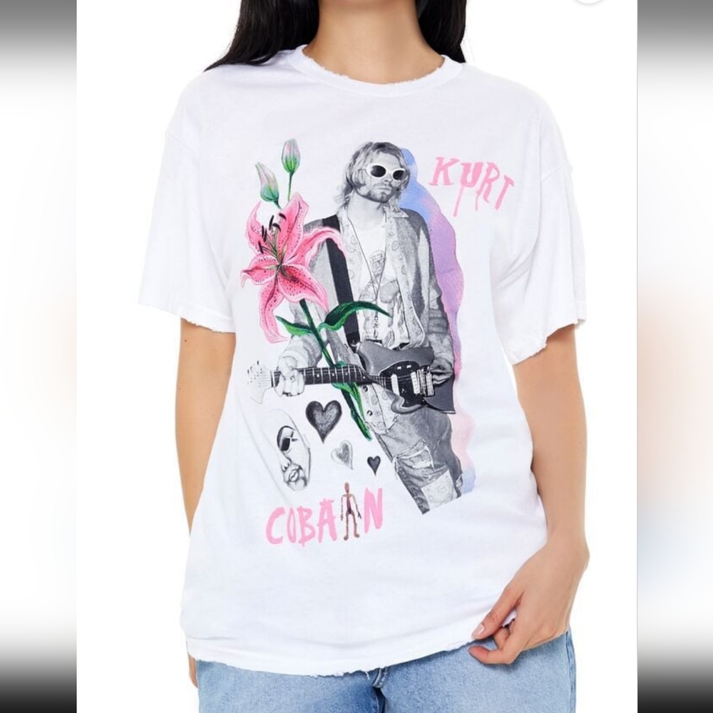 White Nirvana Graphic T-Shirt with Pink Accents